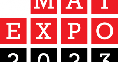 Officieel logo van de Matexpo 2023 vakbeurs, met rode en zwarte blokken en opvallende witte tekst.
