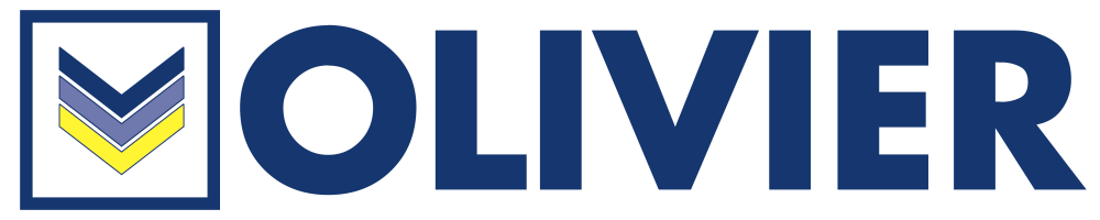 Olivier logo: a dark blue square containing three chevrons (dark blue, light blue, yellow) to the left of the word OLIVIER in blue.